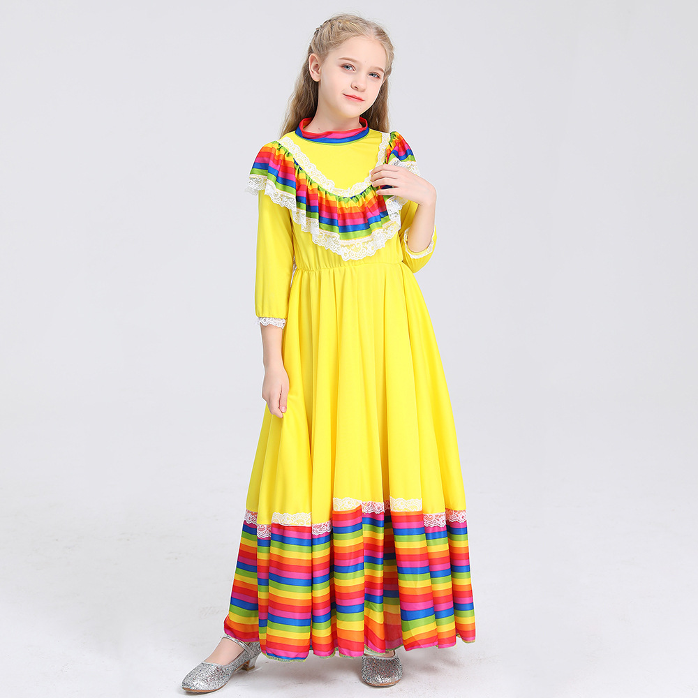 Mexican Girls Traditiona Princess Dress Cinco De Mayo Fiesta Carnival Costume